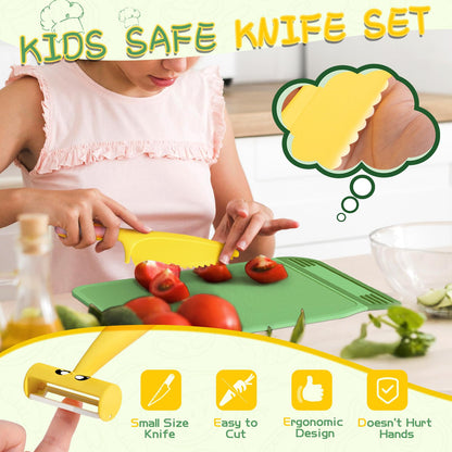 Lullulii Montessori Kitchen Tools for Toddlers,Kids Knife for Real Cooking,Toddlers Knife Set with Storage Box Kids Safe Knives Children Cutting Set for Girl Boy,Montessori Toys for Kitchen Set -Green
