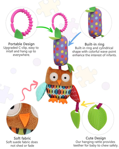 Bloobloomax Baby Soft Hanging Rattle, Car Seat Stroller Toys with Plush Animal C-Clip Ring for Infant Babies Boys and Girls 3 6 9 to 12 Months (4pcs)