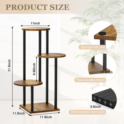 SMFANLIN 4 Tier Plant Stand Indoor, Metal Wooden Tall Plant Shelf Flower Pot Stand for Multiple Plants, Corner Flower Holder Plant Display Rack for Living Room Balcony Patio Garden (Rustic Brown)