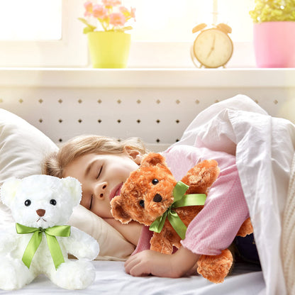 Hungdao 36 Pcs Plush Bears Bulk 10 Inch Bears with Bow Cute White and Light Brown Stuffed Animals Small Soft Plush Toys Gifts for Birthday Graduation Wedding Baby Shower Party Favors