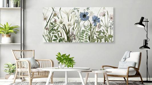 NINEASO Botanical Canvas Wall Art - Wildflower Pictures Floral Wall Decor Nature Prints Green Blue Flower Plants Painting Artwork for Living Room Bedroom Home Office Decorations 20" x 40"