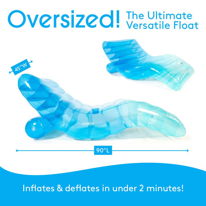 FUNBOY Giant Inflatable Luxury Tri-Color Blue Chaise Lounger, Chair Pool Float for Adults, Transparent Blue Material, Perfect for a Summer Pool Party