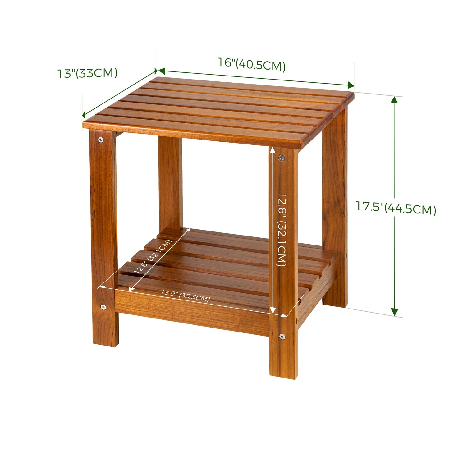 Utoplike Teak Side Table Outdoor, Patio End Table Double Layer, Wooden Coffee Accent Tables for Backyard, Garden, Bed, Living Room, Couch, Two-Tier