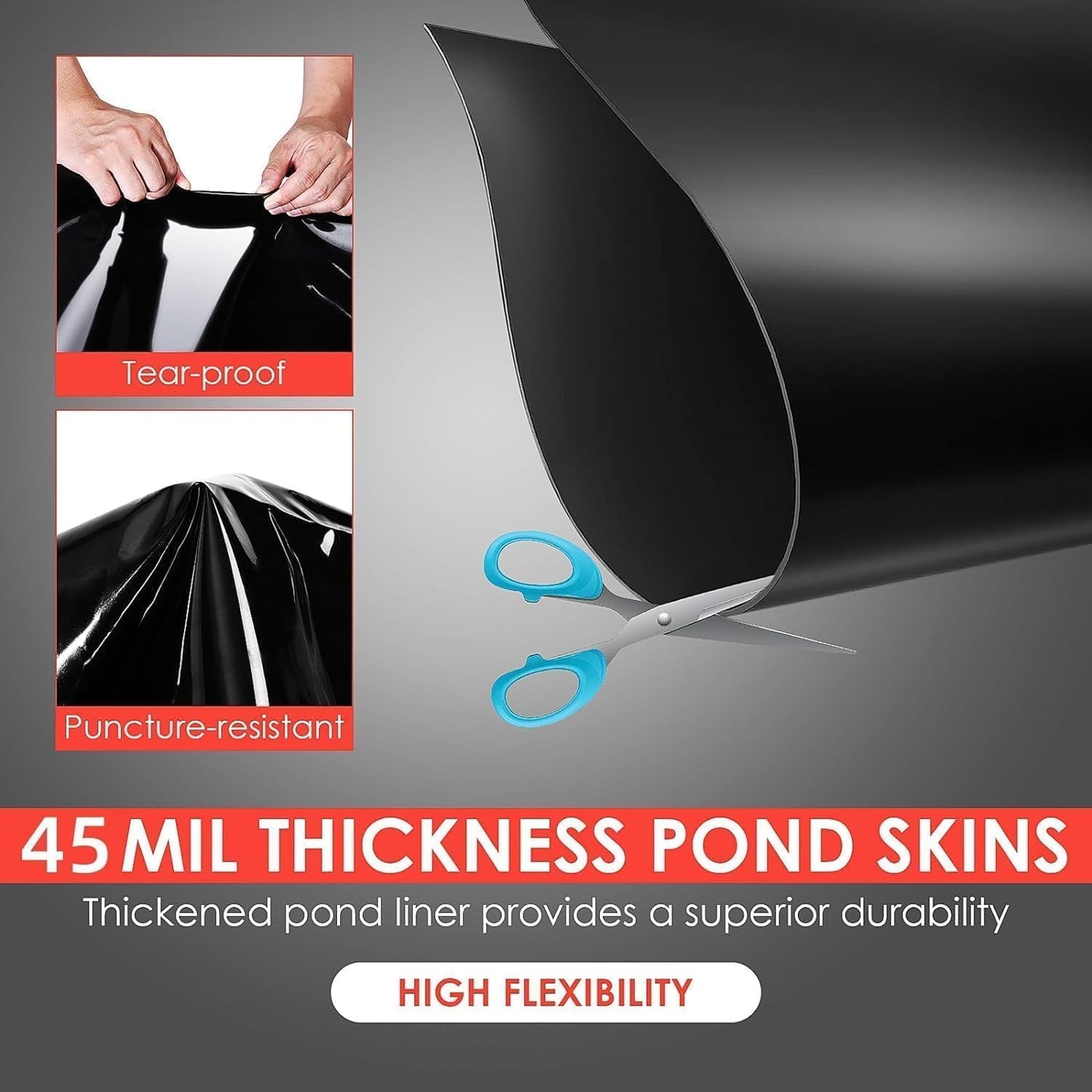 GarveeLife 10x15 ft Pond Liner, 45 Mil Thickness, Pliable & Durable EPDM Material, Easy Cutting & UV Resistant, for Fish or Koi, Features, Waterfall Base, Fountains and Water Gardens