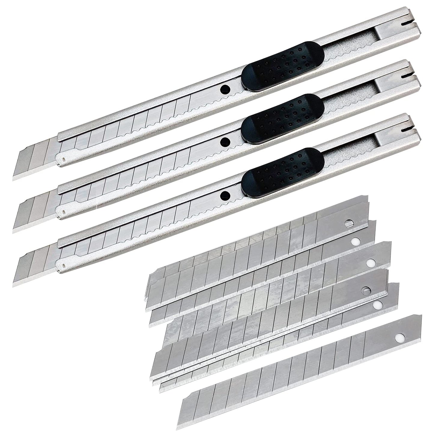 3Pcs 9mm Utility Knife Blades Vinyl knife wallpaper knife Paper Knife with 10pcs Black Blades Replacement for Office, Home, Arts Crafts