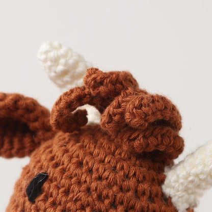 Wooden Baby Rattle, Crochet Cow Rattle, Newborn Wooden Animal Rattle Toy, Infant Rattle Toys