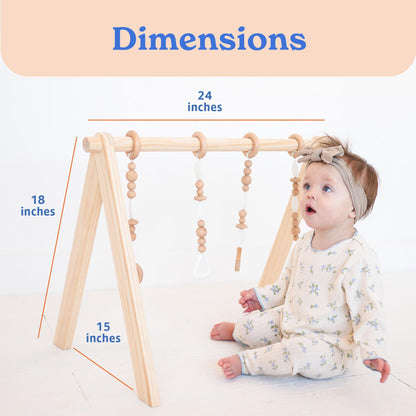 Poppyseed Play Wooden Baby Play Gym | Montessori-Inspired Activity Center with 4 Hanging Toys | Natural Wood & Silicone | Ideal for Tummy Time, Sensory Play & Motor Skill Growth | 0-12 Months