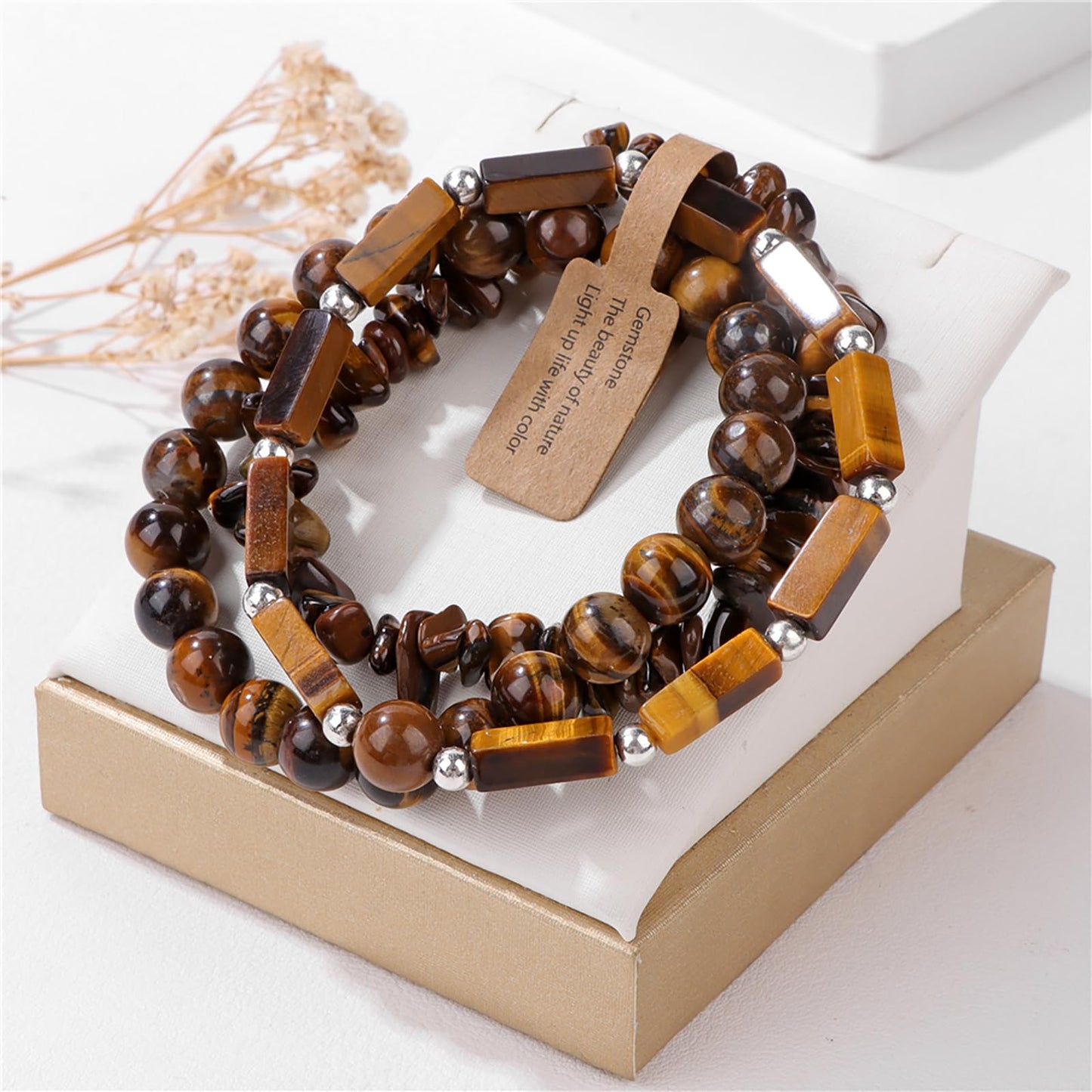 IVY TAILI 3Pcs Tiger Eye Bracelet for Men 8mm Gemstone Bracelet Natural Stone Beaded Bracelets Handmade Stretch Crystal Bracelets Christmas Gifts for Women Girls