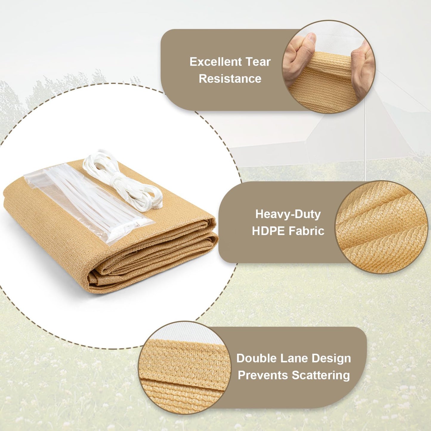 LOVE STORY Shade Cloth 4/6/8/10/12/20FT Sun Shade Screens Fabric Pergola Shade Cover Mesh Tarp with Grommets for Patio Deck Garden, 6'x12' Sand