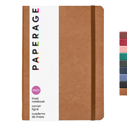 PAPERAGE Softcover Lined Journal Notebook (Cognac), 160 Pages, Medium College Ruled Notebook, 5.6 inches x 7.9 inches - 100 GSM Thick Premium Paper, Soft Vegan Leather Journal for Home, Work & School