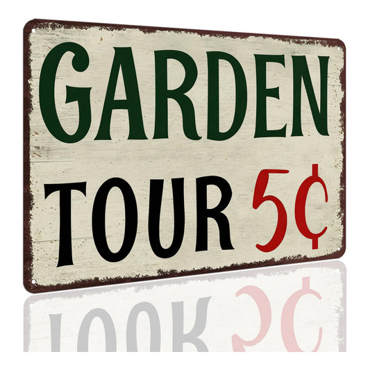 Garden Signs for Outside Personalized Metal Welcome Garden Tin Sign Farm Decor Vintage Garden Tour 5 Cents Sign Wall Art Decorative Outdoor Funny Gardening Signs for Home 8x12 Inch