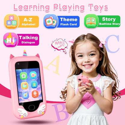Gocina Kids Phone for Girls Age 3-10 - Toddler Smart Phone Toys with Touchscreen, Dual Cameras, Learning, Perfect Christmas Birthday Gift with 32G SD Card