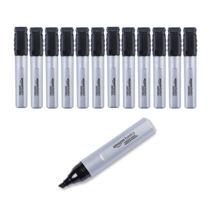Amazon Basics Large Chisel Tip Permanent Markers, Quick Drying, Fade Resistant, Black, 12-Pack