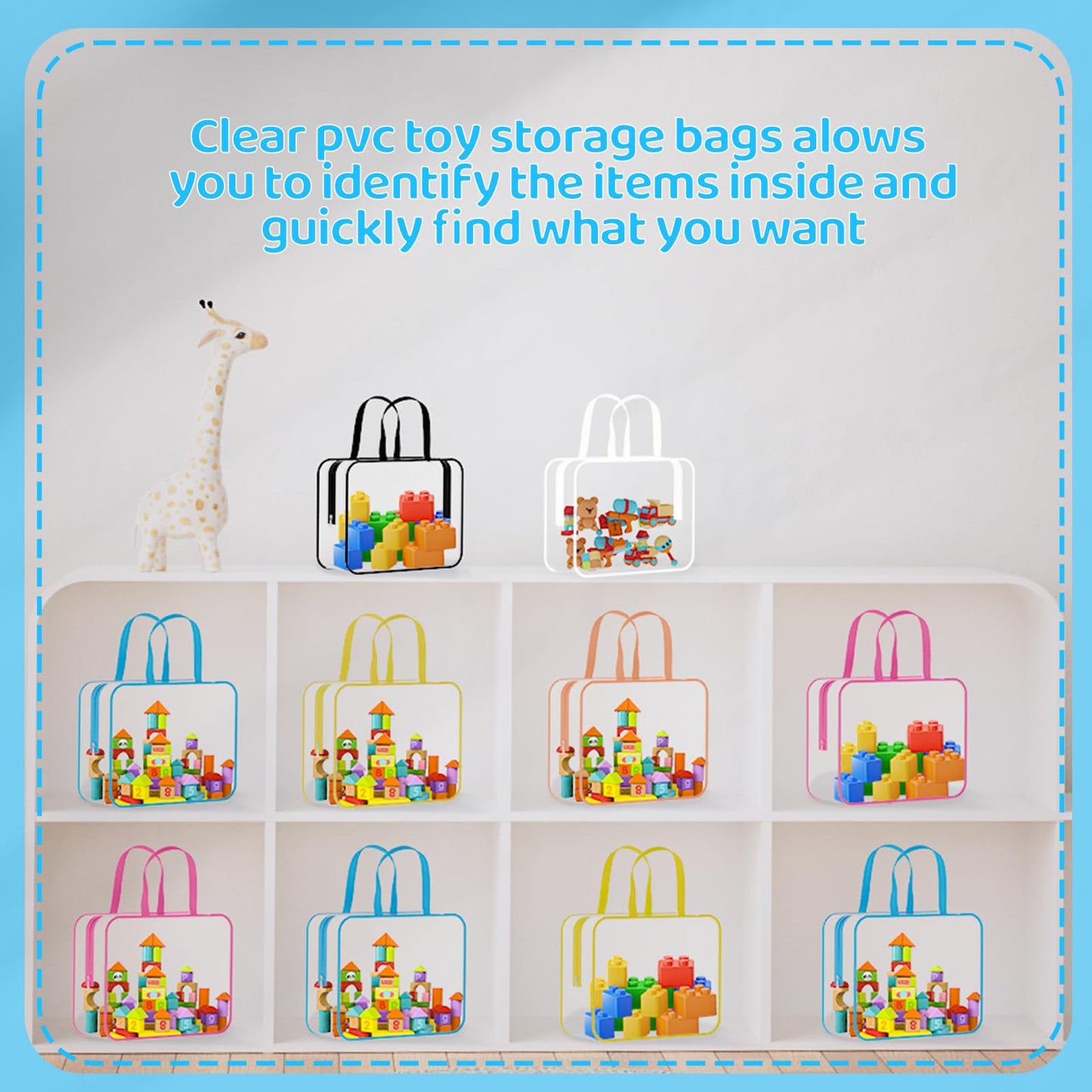 6 Packs Large Toy Storage Bags PVC Waterproof Organizers Toy Bags Reusable Clear PVC Board Game Storage with Zipper and Handle for Board Games, Building Blocks, Puzzles, Toys and Handmade Accessories