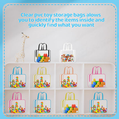 6 Packs Large Toy Storage Bags PVC Waterproof Organizers Toy Bags Reusable Clear PVC Board Game Storage with Zipper and Handle for Board Games, Building Blocks, Puzzles, Toys and Handmade Accessories