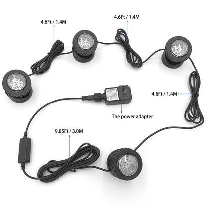 TENSUL Colored Pond Lights with Timer, RGB Weighted Fountain Light IP68 Waterproof, Dimmable Outdoor Landscape Lights Fish Tank Pond Fountain Garden, 4 in Set