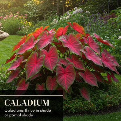 Dragon Heart Caladium Bulbs for Planting - Perennial Hosta, Elephant Ears, Fancy (6 Bulbs)