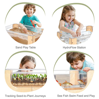 KRAND See-Through Small Water & Sand Sensory Table for Kids w/Transparent Tub for Tactile Play & Learning – Perfect for Home, Classroom & Daycare