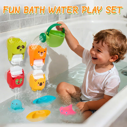 Mold Free Bath Toys, 17PCS | Easy Clean Easy-Grip Baby Bath Toys for Kids Ages 1-3 | Bath Boats Cups Watering Can Tub Toy for Toddlers Age 2-4 | Bathtub Pool Water Toys for 1+ Year Old Boys Girl Gifts
