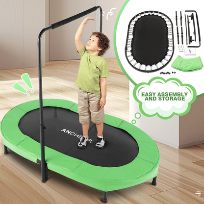 ANCHEER Trampoline for Kids, 56" Double Toddler Trampoline with Adjustable Handlebar, 220LBS Weight Capacity - Indoor/Outdoor Foldable Jumper for 2+ Users (ASTM Certified)