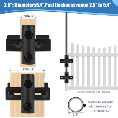 SLIIMU Umbrella Stand for Deck Railing, Patio Fence Umbrella Holder Clamp Outdoor, Adjustable Deck Post Parasol Mount Bracket, Metal Balcony Parasol Base Clip on Porch, Courtyard (Black)