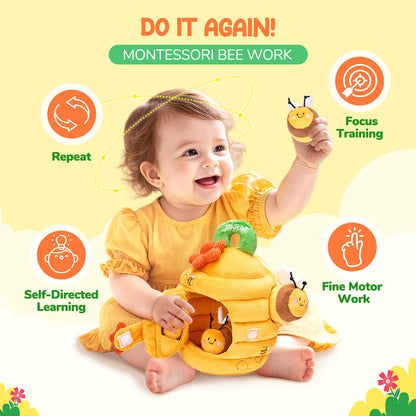 JoyCat 6 Month Old Baby Toys, Flower Beehive with 5 Stuffed Sensory Bees, Crinkle, Rattle, Mirror, Montessori Toys for 6-10 Months Old Babies, Infant Toys Baby Shower Easter Basket Stuffers Gifts