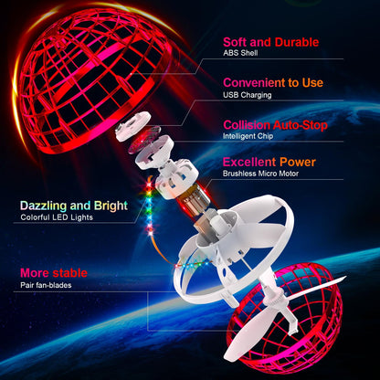 Ivtivfu Flying Orb Ball (Red, 2026 Upgraded) with Dazzling Lights, Magic Hover Spinner, Cool Boomerang Drone, Floating Cosmic Globe, Kids Outdoor Toys, for 6 7 8 9 10 Year Old Boys Girls