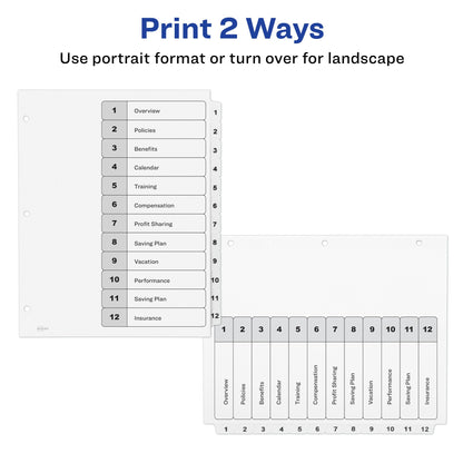 Avery Dividers for 3 Ring Binders, 12 Tabs per Set, Customizable Table of Contents, Classic White Tabs, Great for Organizing Reports, Projects, and More (3 Sets of 11078)