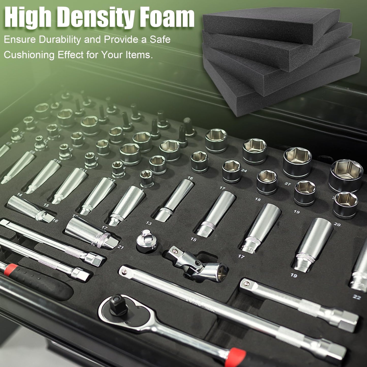 4 Pack Gun Case Foams-16 x 12 x 2 Inch Pick and Pluck Shadow Packing Foam Sheets for Craft, Black Polyurethane Toolbox Carry Case Foam Inserts, Closed Cell Foam for Gun Cases Padding Storage Organizer
