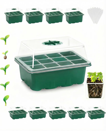 NACNO 10 Packs Seed Starter Tray Seed Starter Kit with Humidity Dome (120 Cells Total Tray) Seed Starting Trays Plant Starter Kit and Base Mini Greenhouse Germination Kit for Seeds Growing Starting