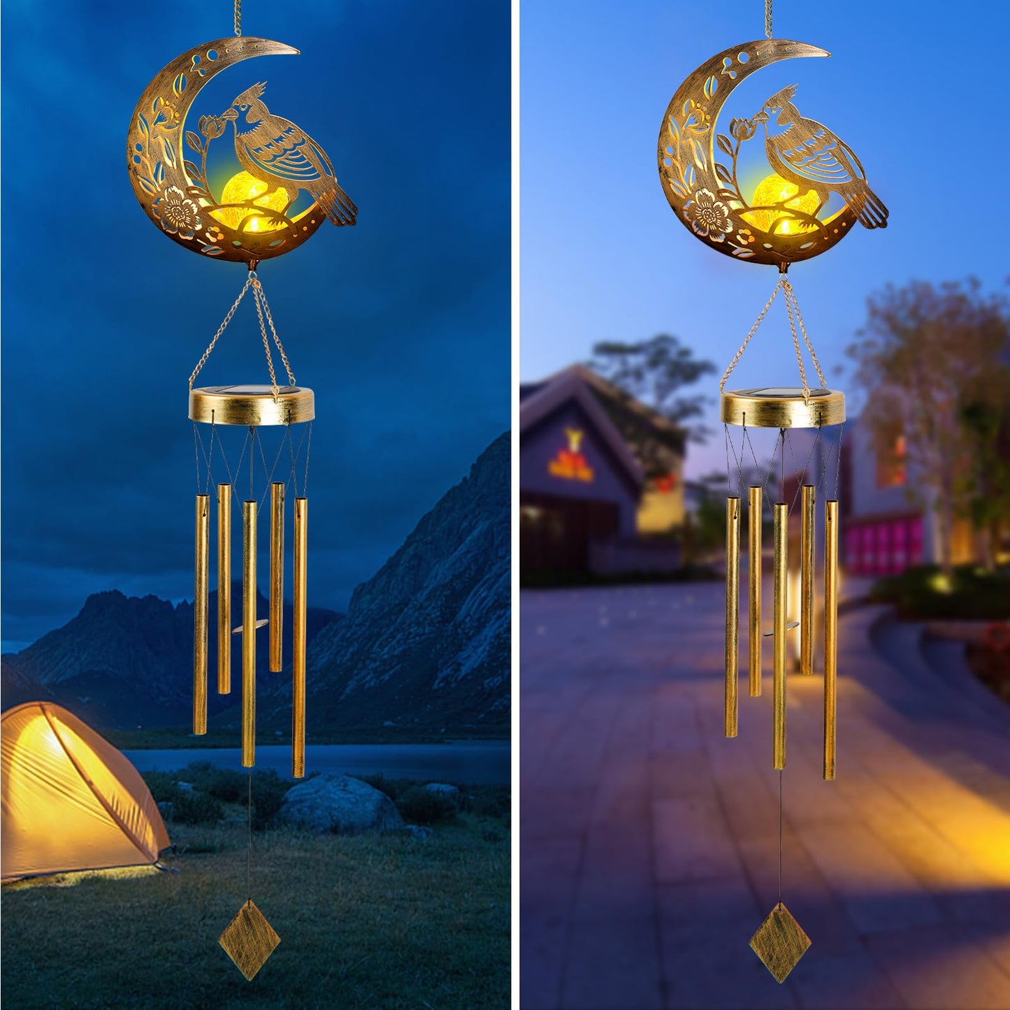 JOBOSI Moon Cardinal Wind Chimes Gift, Solar Cardinal Light, Solar Wind Chimes for Outside, Mother's Day Wind Chime, Gift for Mothers, Women, Grandmothers, Outdoor Garden Lawn Yard Decor