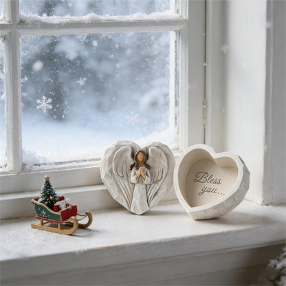 Hodao Angel Jewelry Box - Mothers Day Gifts for Mom Grandma, Heart Shaped Sculpted Keepsake Box with Guardian Angel Figurine, Religious Spiritual Gift for Women Friends