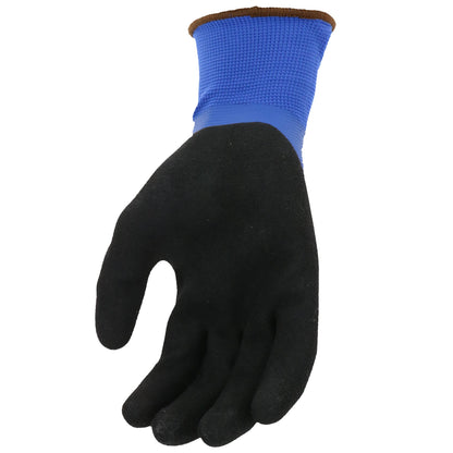 Mud Cobalt Blue H2O Double Dipped Full Latex Coated Palm Garden Work Gloves, Waterproof, Durable, Micro Surface Palm, Cobalt Blue/Black, Large, (SM7186B/L)
