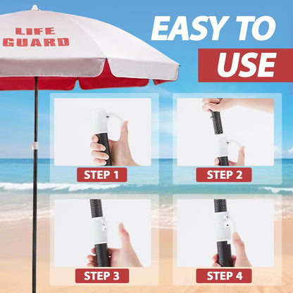 Sweetude Lifeguard Umbrella with Tilt 45° for Seat Patio Beach Outdoor Lifeguard Solar Sun Umbrella Portable for Chair(Sliver)