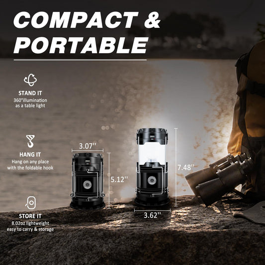DIBMS 4-Pack Solar Camping Lantern, Collapsible LED Solar USB Rechargeable Lantern Flashlight Emergency Hanging Lights for Camping Hurricanes Power Outages Indoor Outdoor