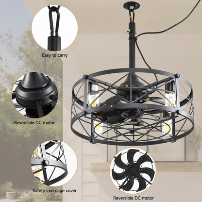AHAWILL Outdoor Ceiling Fan with Light,20" Gazebo Fan Remote&APP Control,Outdoor Hanging Fan,6 Speeds and Timing,Plug in Caged Ceiling Fan for Patio,Farmhouse,Porch,Pergola.Black
