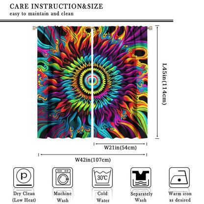 OVBOKEY Tie Dye Curtains - Boho Hippie Style with Rainbow Patterns for Bedroom & Living Room, Multicolor Swirl & Flame Design 2 Panels W42xL45 Inch