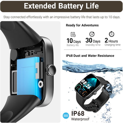 TOZO AMOLED S7 Smart Watch Bluetooth Call 1.85 Inch Ultra HD Screen, Dynamic Dials Messages Push 100+ Sports Modes, Detect Human Health Sleep Monitor with High Battery Life, Touch Function