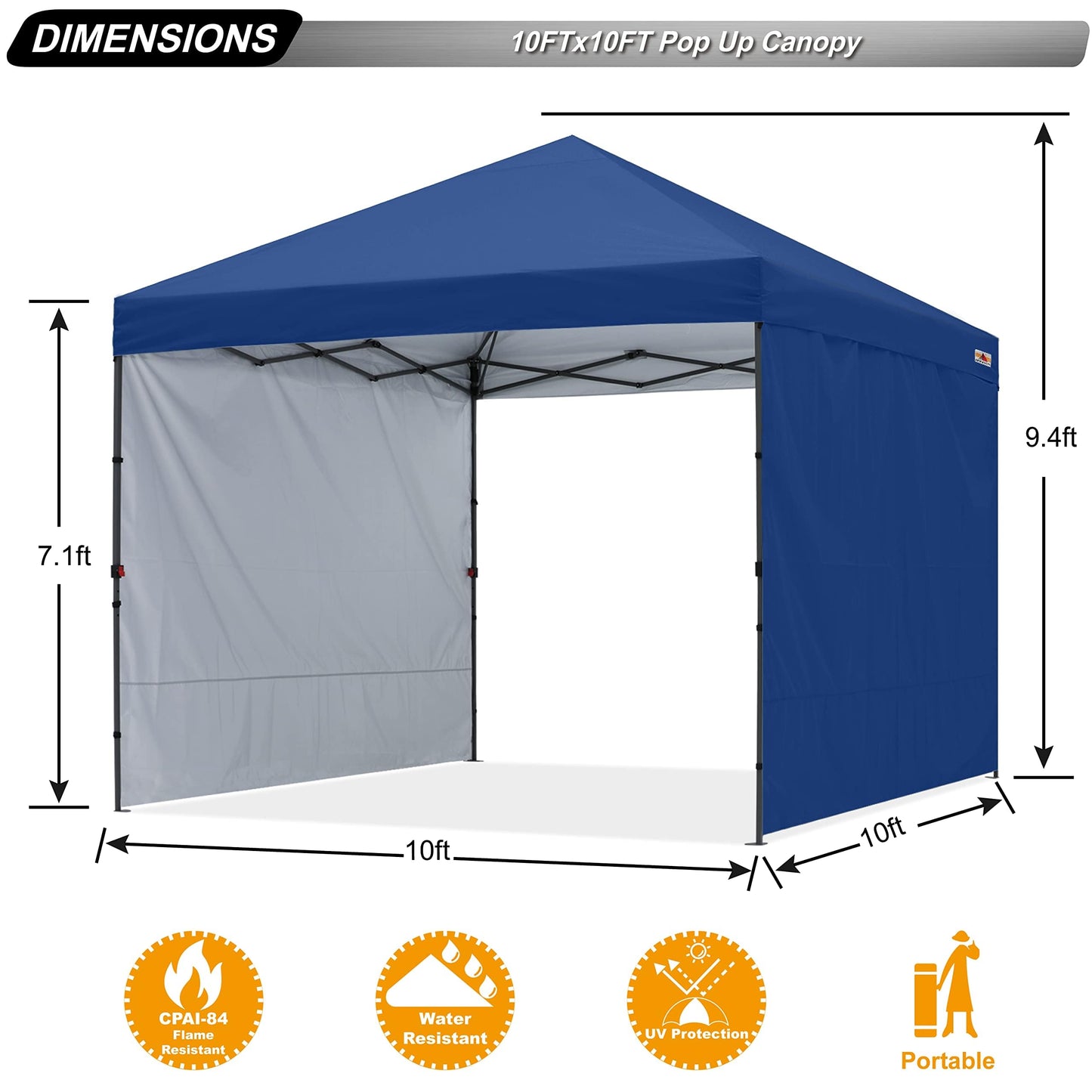 ABCCANOPY Easy Pop up Canopy Tent with 2 Sidewalls for Outdoor Sun Blocking or Rain Protection,10x10, Navy Blue