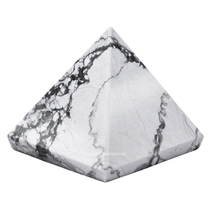 Amazing Gemstone Howlite Pyramid Crystal Healing Stones - 1.5" Great Pyramid Figurine of Natural Stone Pyramid for Meditation, Reiki, Chakra Balancing and Crystal Pyramids Grid