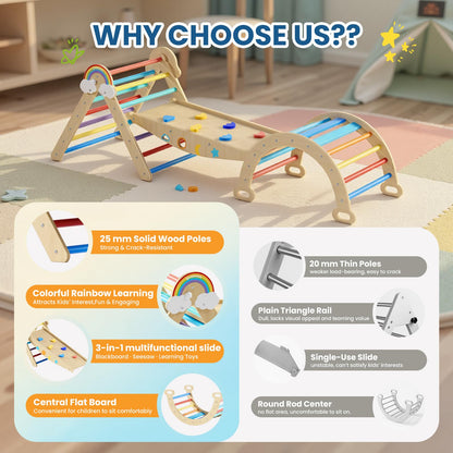 Duwenem Pikler Triangle Set, 10in1 Toddler Climbing Toys Indoor, Montessori Kids' Indoor Climbers & Play Structures with Arch&Ramp&Ladder, Indoor Baby Climber for Montessori Toys