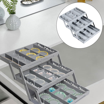 2/3 Tier Drawer Organizer, Collapsible Multi Level Drawer Organizer Tray, Expandable Bathroom Desk Drawer Organizer Trays, Adjustable Compartments Storage Trays for Jewelry (Single Row 3 Tiers)
