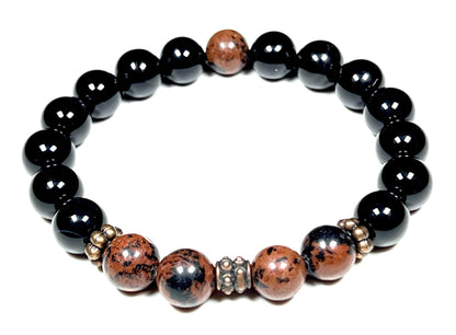 AWAKEN YOUR KUNDALINI Mahogany and Black Obsidian Stretch Bracelet | 10mm Beads | October November December Birthstones for Scorpio Sagittarius | Root Chakra Grounding Beads (Wrist Size 7.5 Inches)
