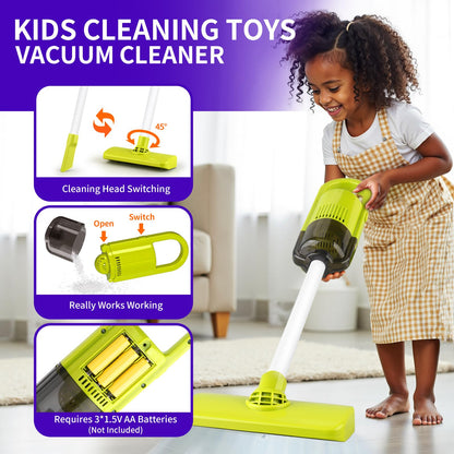 PUPU PIG Toddler Toys Cleaning Set, Kids Cleaning Toy Set, Pretend Play Home Cleaning Playset - Incl.Electric Toy Vacuum, Broom and Dustpan Set, Mop,Duster and More,Cleaning Tools Toys for Boys Girls