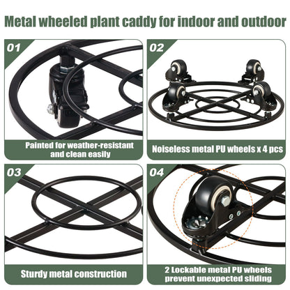 KvyusFlourish 3 Packs Large Metal Plant Caddy with Wheels 13.6" Rolling Plant Stands Heavy-Duty Wrought Iron Plant Dolly Plant Rollers Planter Mover with Casters
