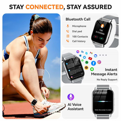 Smart Watch for Women(3 Bands), Smartwatch Fitness Tracker with Bluetooth Calls & AI Voice Control, 1.85’’ HD Screen, Heart Rate/SpO2 Monitor, Sleep Tracker, Compatible with Android iOS (Silver)