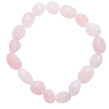 Zenergy Gems Charged Natural Rose Quartz Crystal Stretchy Bracelets + Selenite Heart Charging Crystal (Round Nugget)