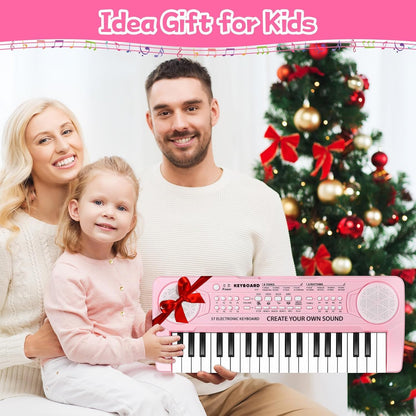Kids Toddler Toy Piano Keyboard - 37 Key Pianos for Kid Music Toys Instruments with Microphone | Unlock Musical Fun! Perfect Birthday for 3-8 Year Old (Pink)