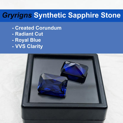 Gryrigns Royal Blue Loose Synthetic Sapphire Stone Radiant Cut Created Corundum Gemstone Faceted VVS Grade (2.9cts, 9x7mm, 1Pcs)