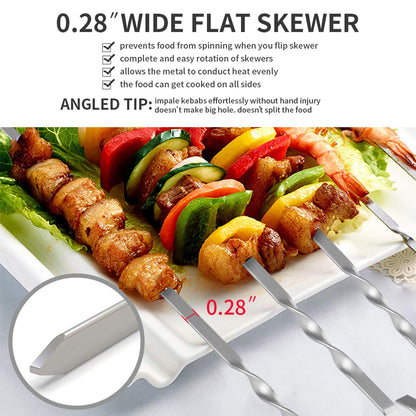 Skewers - 17" Kabob Skewers for Grilling, Metal Sticks for Kabobs Stainless Steel Flat Long Shish Kebab Reusable Grill BBQ Barbecue Sticks for Meat Chicken Vegetable, 12 Pack Bonus 14 Inch